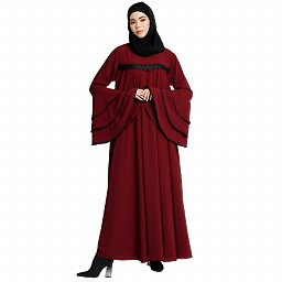 Loose Fit Umbrella abaya with bell sleeves- Maroon Loose Fit Umbrella abaya with bell sleeves- Maroon